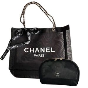 CHANEL beauty Black Mesh Tote with Pouch